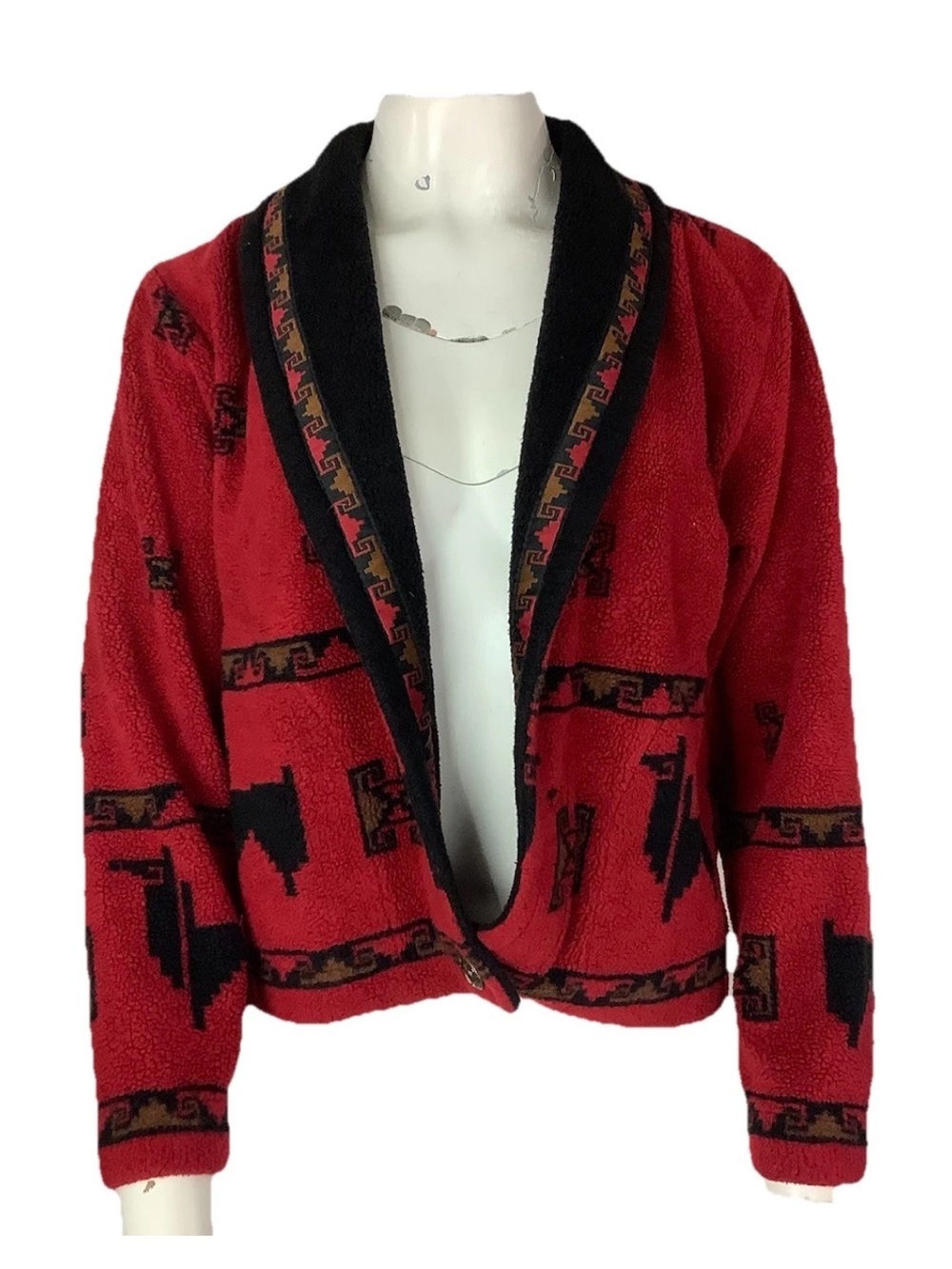 Vintage 90's County Clothing Sz S Aztec Peruvian Western Fleece Jacket Red